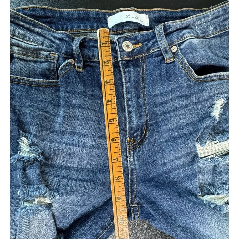KanCan Jeans Womens‎ Dark Wash Distressed Skinny Jeans Frayed Hem Size